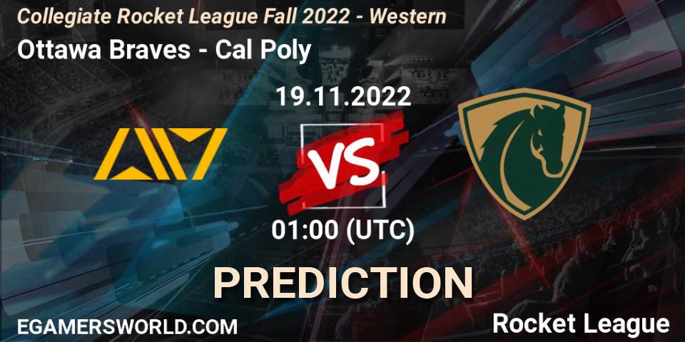 Ottawa Braves vs Cal Poly: Match Prediction. 19.11.2022 at 02:00, Rocket League, Collegiate Rocket League Fall 2022 - Western