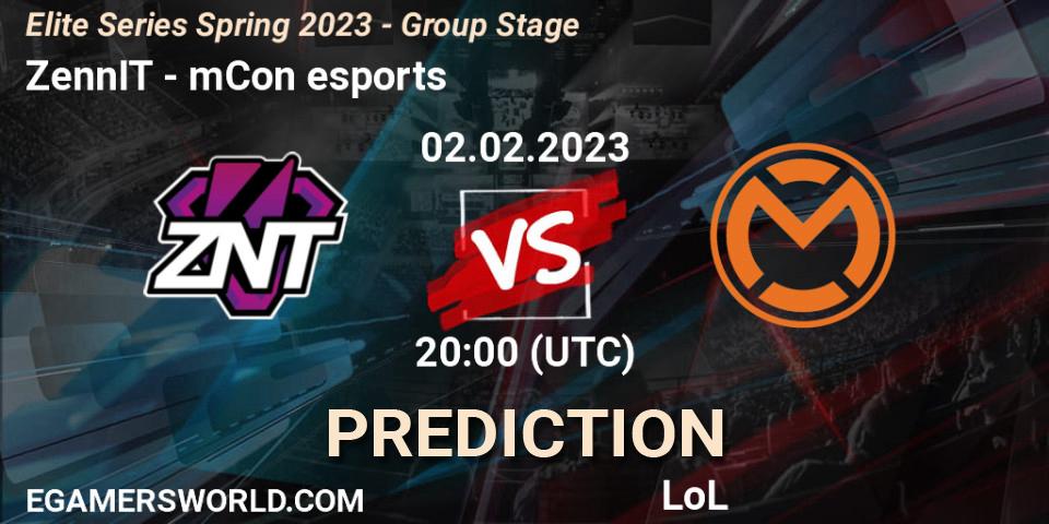 ZennIT vs mCon esports: Match Prediction. 02.02.2023 at 20:00, LoL, Elite Series Spring 2023 - Group Stage
