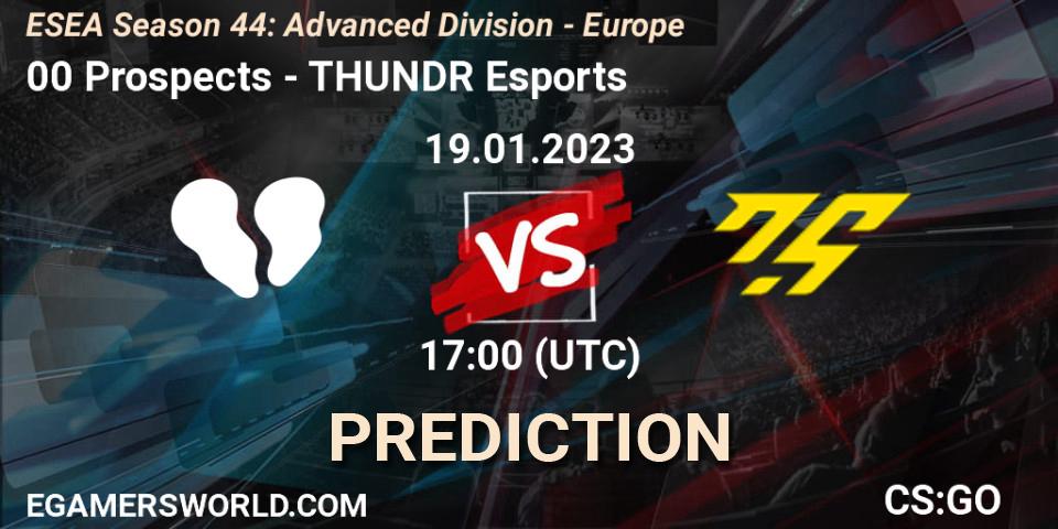 00 Prospects vs THUNDR Esports: Match Prediction. 19.01.2023 at 17:00, Counter-Strike (CS2), ESEA Season 44: Advanced Division - Europe