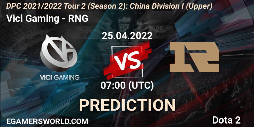 Vici Gaming vs RNG: Match Prediction. 25.04.22, Dota 2, DPC 2021/2022 Tour 2 (Season 2): China Division I (Upper)
