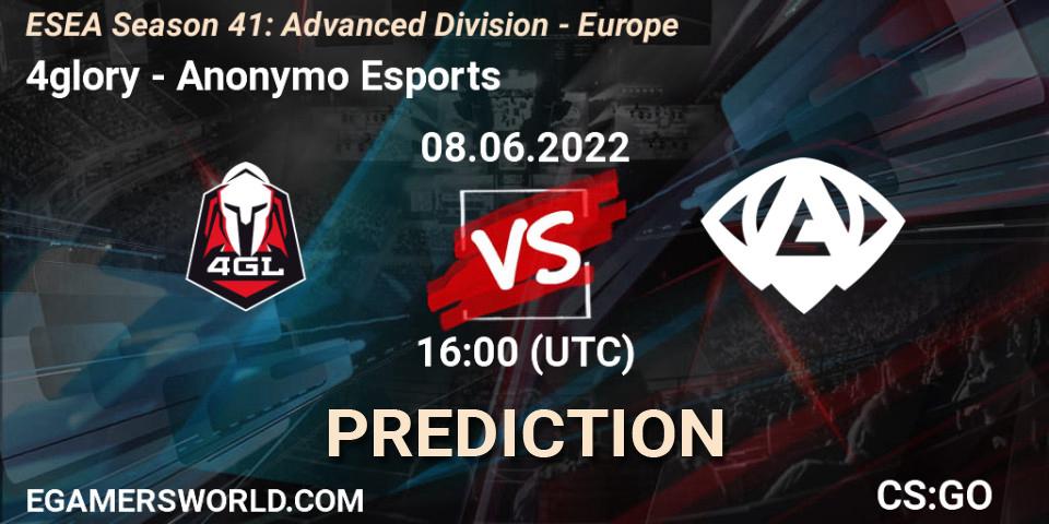 4glory vs Anonymo Esports: Match Prediction. 08.06.2022 at 16:00, Counter-Strike (CS2), ESEA Season 41: Advanced Division - Europe