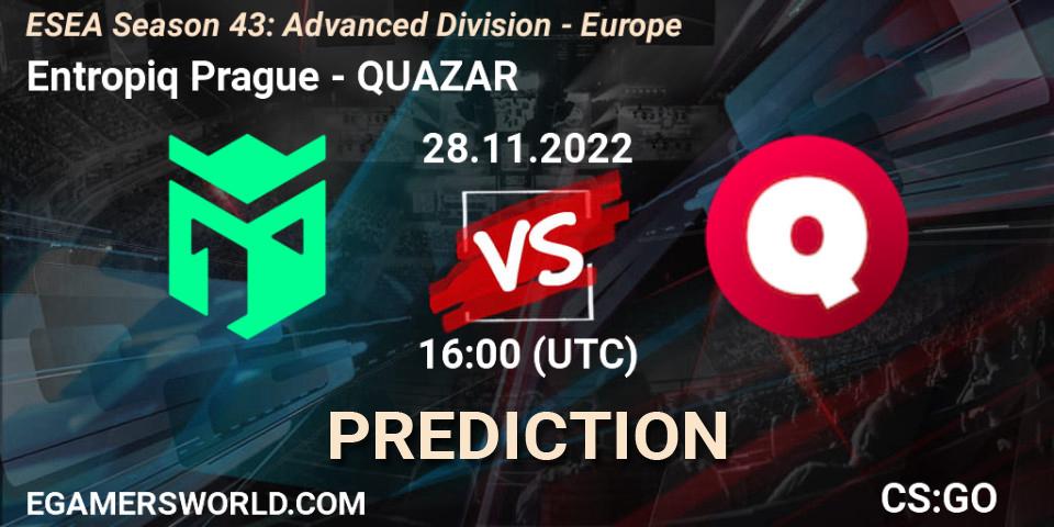 Entropiq Prague vs QUAZAR: Match Prediction. 28.11.22, CS2 (CS:GO), ESEA Season 43: Advanced Division - Europe