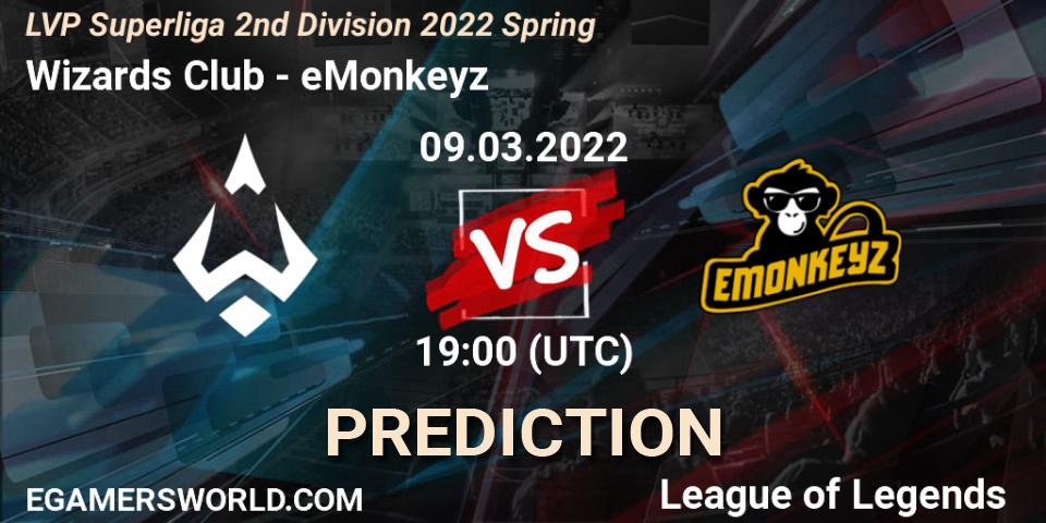 Wizards Club vs eMonkeyz: Match Prediction. 09.03.22, LoL, LVP Superliga 2nd Division 2022 Spring