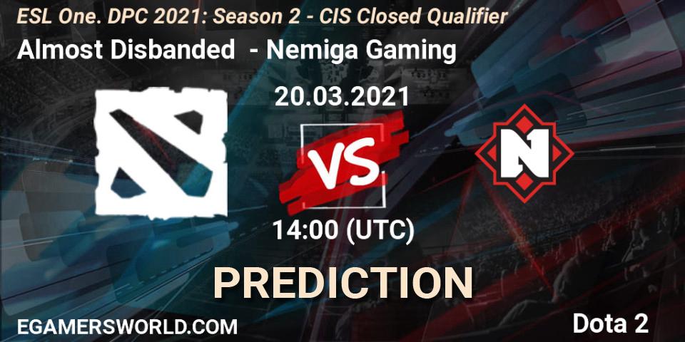 Almost Disbanded vs Nemiga Gaming: Match Prediction. 20.03.2021 at 14:14, Dota 2, ESL One. DPC 2021: Season 2 - CIS Closed Qualifier