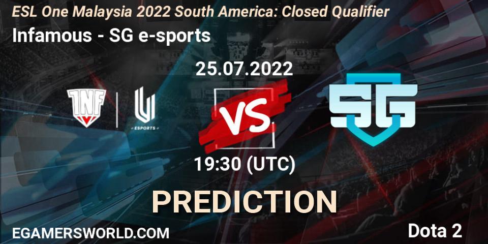 Infamous vs SG e-sports: Match Prediction. 25.07.22, Dota 2, ESL One Malaysia 2022 South America: Closed Qualifier