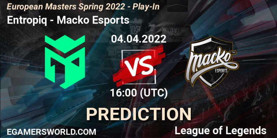Entropiq vs Macko Esports: Match Prediction. 04.04.2022 at 16:00, LoL, European Masters Spring 2022 - Play-In