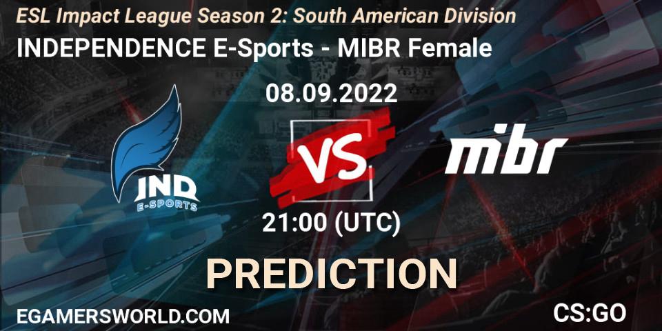 INDEPENDENCE E-Sports vs MIBR Female: Match Prediction. 08.09.2022 at 21:00, Counter-Strike (CS2), ESL Impact League Season 2: South American Division