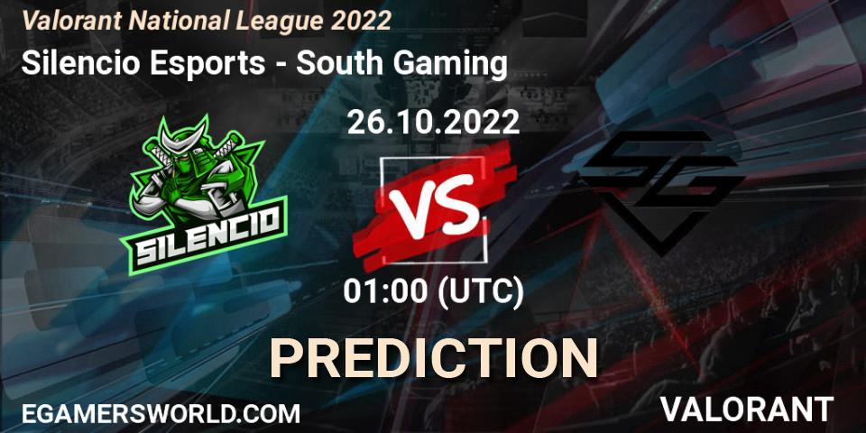 Silencio Esports vs South Gaming: Match Prediction. 26.10.2022 at 01:00, VALORANT, Valorant National League 2022