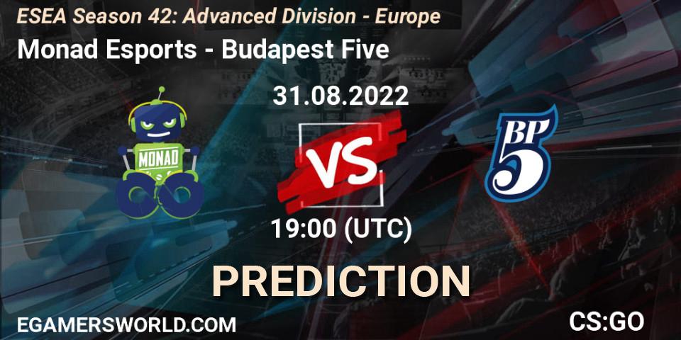 Monad Esports vs Budapest Five: Match Prediction. 31.08.2022 at 19:00, Counter-Strike (CS2), ESEA Season 42: Advanced Division - Europe