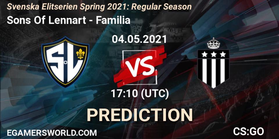 Sons Of Lennart vs Familia: Match Prediction. 04.05.2021 at 17:10, Counter-Strike (CS2), Svenska Elitserien Spring 2021: Regular Season