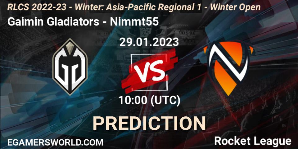 Gaimin Gladiators vs Nimmt55: Match Prediction. 29.01.2023 at 10:00, Rocket League, RLCS 2022-23 - Winter: Asia-Pacific Regional 1 - Winter Open