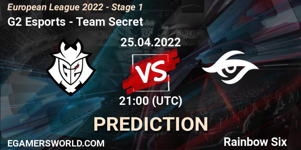 G2 Esports vs Team Secret: Match Prediction. 25.04.2022 at 19:45, Rainbow Six, European League 2022 - Stage 1