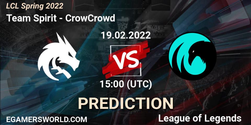 Team Spirit vs CrowCrowd: Match Prediction. 19.02.2022 at 15:00, LoL, LCL Spring 2022