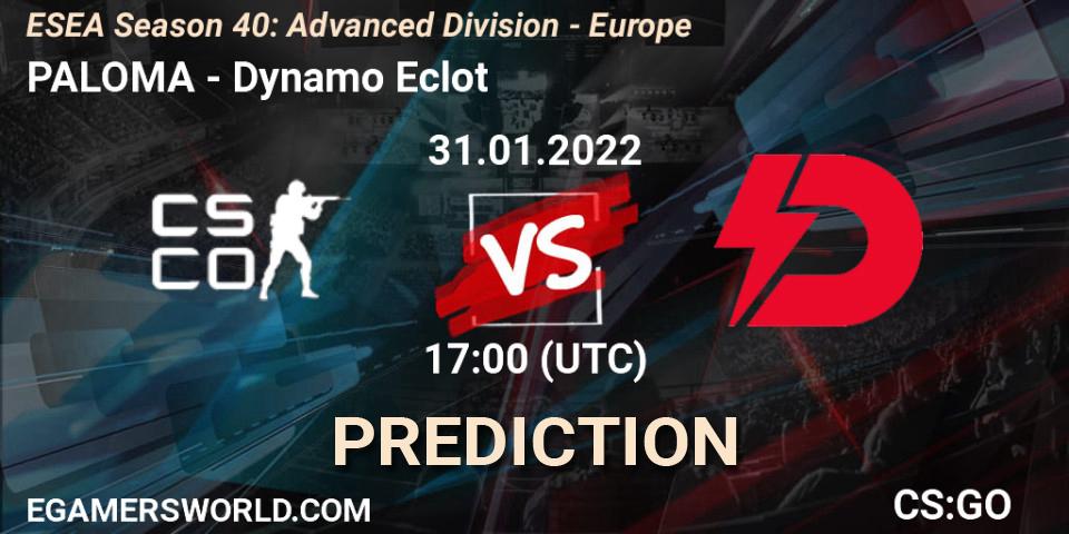 PALOMA vs Dynamo Eclot: Match Prediction. 31.01.22, CS2 (CS:GO), ESEA Season 40: Advanced Division - Europe