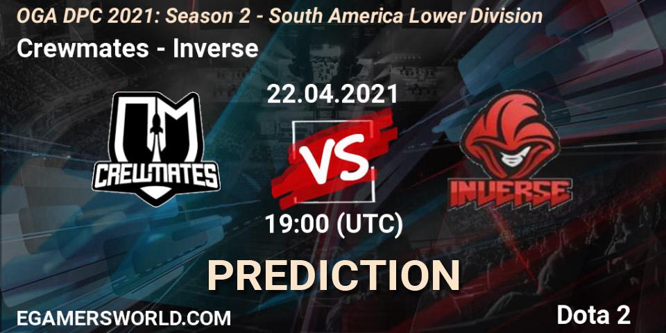 Crewmates vs Inverse: Match Prediction. 22.04.2021 at 19:13, Dota 2, OGA DPC 2021: Season 2 - South America Lower Division 