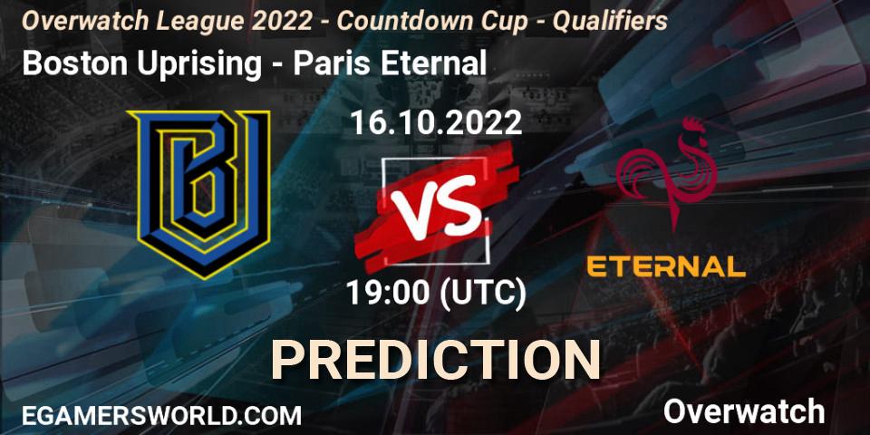 Boston Uprising vs Paris Eternal: Match Prediction. 16.10.22, Overwatch, Overwatch League 2022 - Countdown Cup - Qualifiers