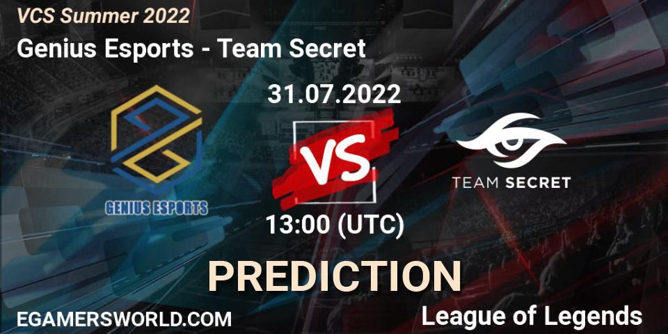 Genius Esports vs Team Secret: Match Prediction. 31.07.2022 at 12:00, LoL, VCS Summer 2022