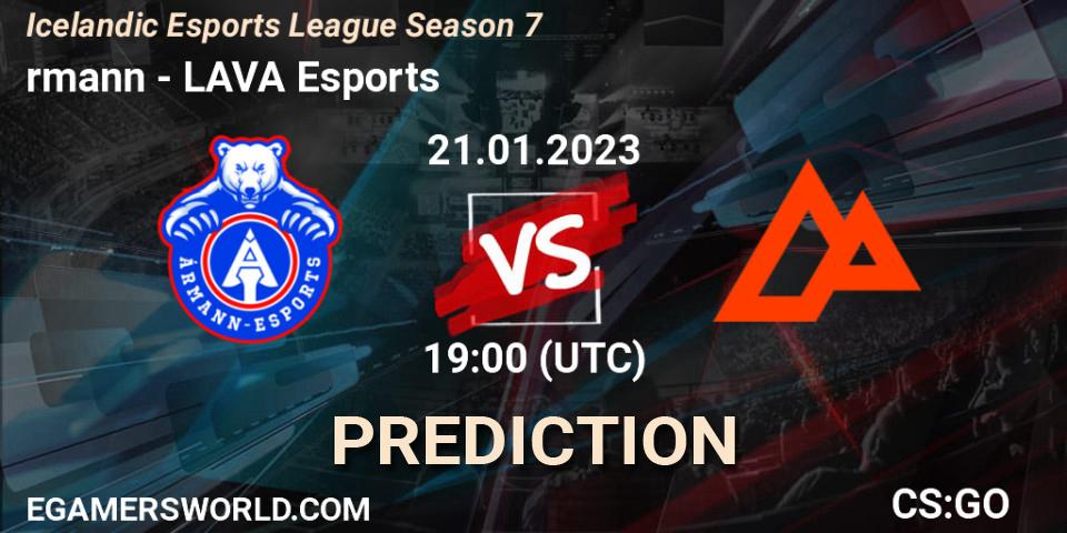 Ármann vs LAVA Esports: Match Prediction. 21.01.2023 at 19:00, Counter-Strike (CS2), Icelandic Esports League Season 7