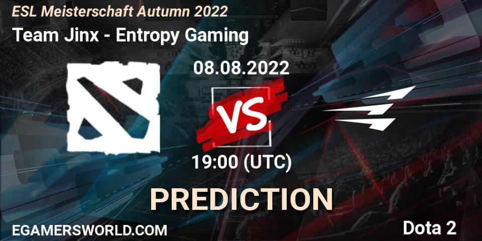 Team Jinx vs Entropy Gaming: Match Prediction. 08.08.2022 at 19:16, Dota 2, ESL Meisterschaft Autumn 2022