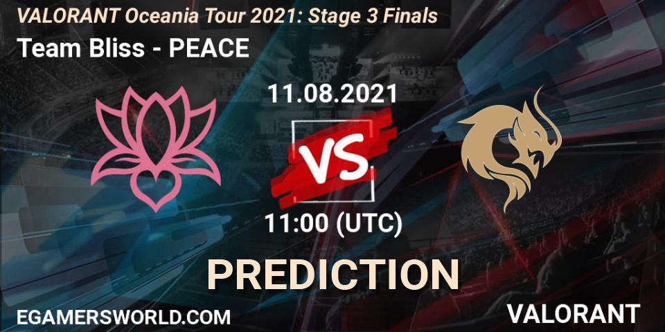 Team Bliss vs PEACE: Match Prediction. 11.08.2021 at 11:00, VALORANT, VALORANT Oceania Tour 2021: Stage 3 Finals