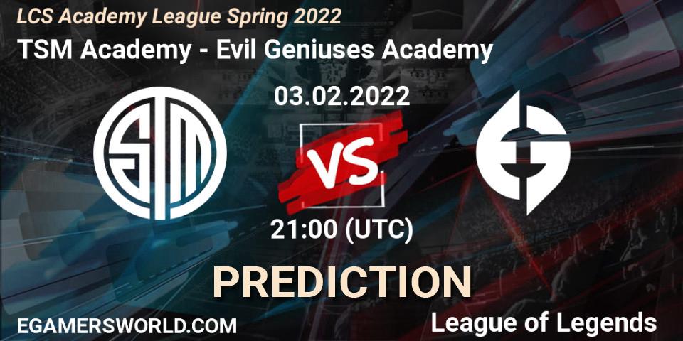 TSM Academy vs Evil Geniuses Academy: Match Prediction. 03.02.2022 at 21:00, LoL, LCS Academy League Spring 2022