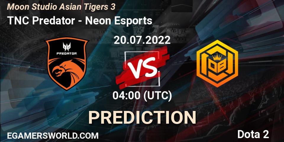 TNC Predator vs Neon Esports: Match Prediction. 20.07.2022 at 04:00, Dota 2, Moon Studio Asian Tigers 3