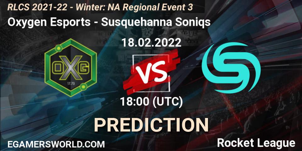 Oxygen Esports vs Susquehanna Soniqs: Match Prediction. 18.02.2022 at 18:00, Rocket League, RLCS 2021-22 - Winter: NA Regional Event 3