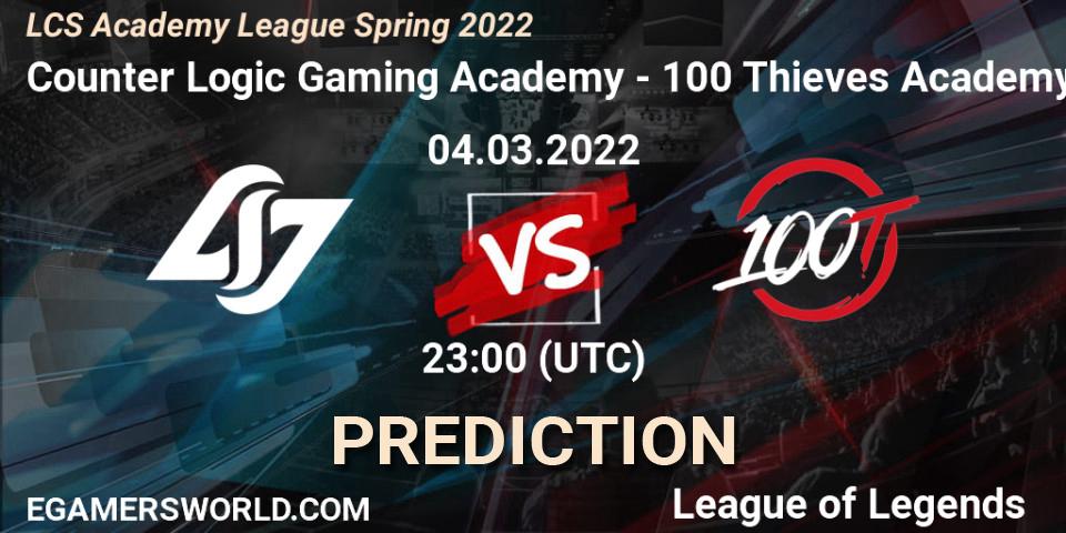 Counter Logic Gaming Academy vs 100 Thieves Academy: Match Prediction. 04.03.2022 at 23:00, LoL, LCS Academy League Spring 2022