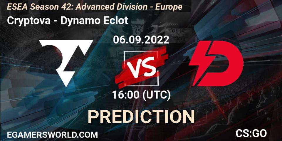 Cryptova vs Dynamo Eclot: Match Prediction. 06.09.2022 at 16:00, Counter-Strike (CS2), ESEA Season 42: Advanced Division - Europe