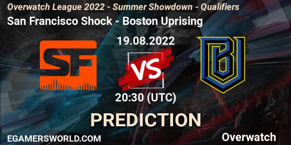 San Francisco Shock vs Boston Uprising: Match Prediction. 19.08.2022 at 20:30, Overwatch, Overwatch League 2022 - Summer Showdown - Qualifiers