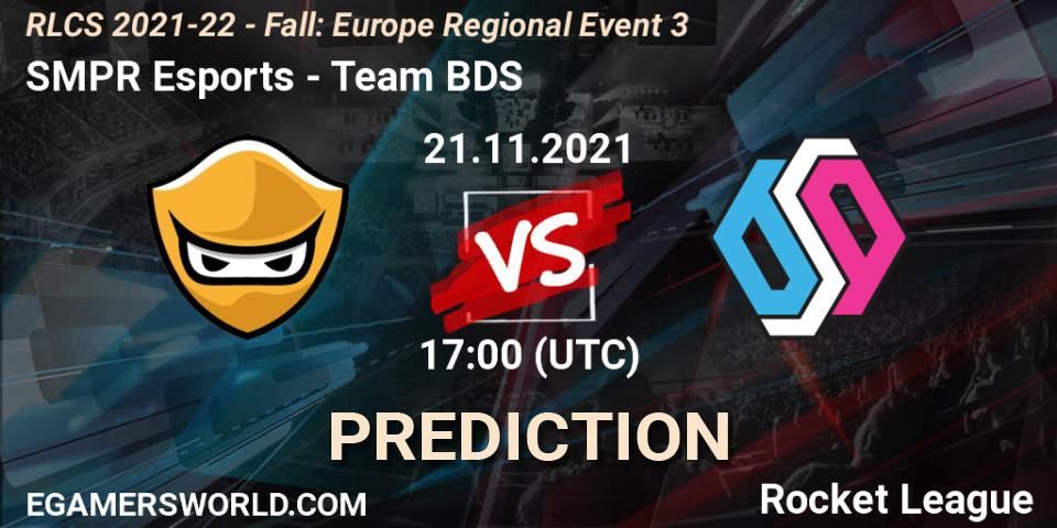 SMPR Esports vs Team BDS: Match Prediction. 21.11.2021 at 17:00, Rocket League, RLCS 2021-22 - Fall: Europe Regional Event 3
