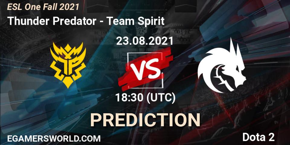 Thunder Predator vs Team Spirit: Match Prediction. 24.08.2021 at 18:30, Dota 2, ESL One Fall 2021