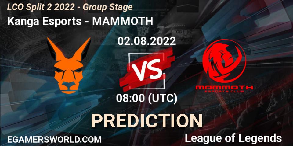 Kanga Esports vs MAMMOTH: Match Prediction. 02.08.22, LoL, LCO Split 2 2022 - Group Stage