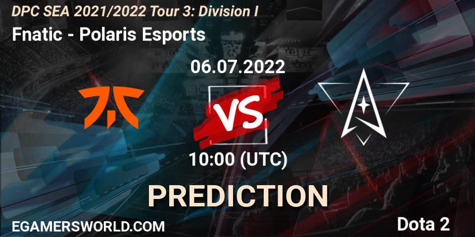 Fnatic vs Polaris Esports: Match Prediction. 06.07.2022 at 10:28, Dota 2, DPC SEA 2021/2022 Tour 3: Division I
