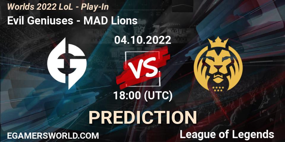 Evil Geniuses vs MAD Lions: Match Prediction. 04.10.2022 at 18:00, LoL, Worlds 2022 LoL - Play-In