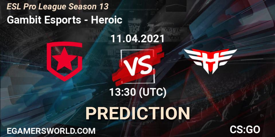 Gambit Esports vs Heroic: Match Prediction. 11.04.2021 at 13:30, Counter-Strike (CS2), ESL Pro League Season 13