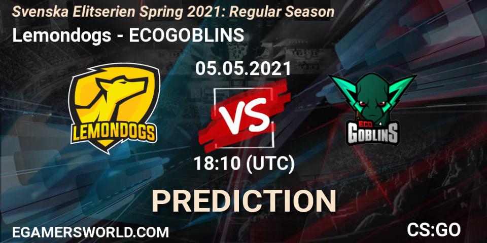 Lemondogs vs ECOGOBLINS: Match Prediction. 06.05.2021 at 18:10, Counter-Strike (CS2), Svenska Elitserien Spring 2021: Regular Season