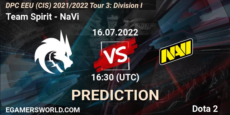 Team Spirit vs NaVi: Match Prediction. 16.07.22, Dota 2, DPC EEU (CIS) 2021/2022 Tour 3: Division I