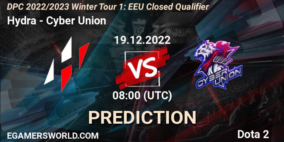 Hydra vs Cyber Union: Match Prediction. 19.12.22, Dota 2, DPC 2022/2023 Winter Tour 1: EEU Closed Qualifier