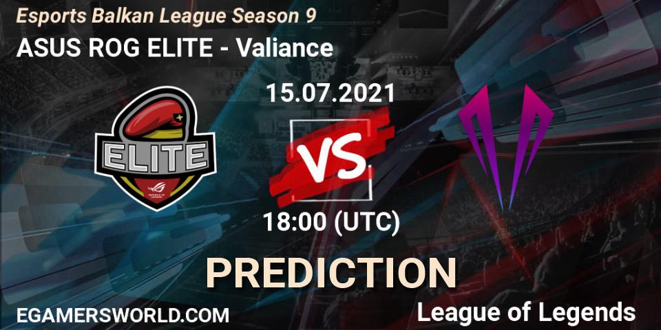 ASUS ROG ELITE vs Valiance: Match Prediction. 15.07.21, LoL, Esports Balkan League Season 9