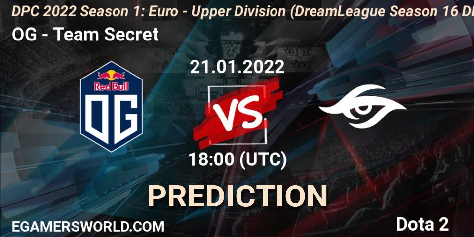 OG vs Team Secret: Match Prediction. 21.01.2022 at 18:33, Dota 2, DPC 2022 Season 1: Euro - Upper Division (DreamLeague Season 16 DPC WEU)