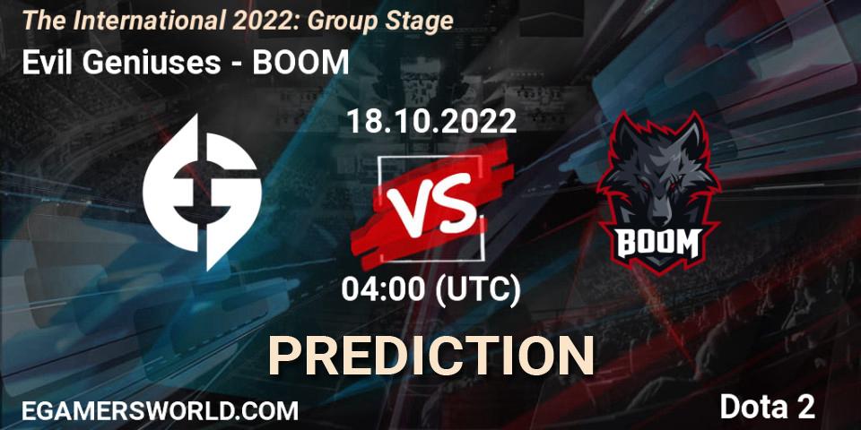Evil Geniuses vs BOOM: Match Prediction. 18.10.22, Dota 2, The International 2022: Group Stage