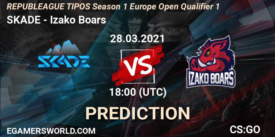 SKADE vs Izako Boars: Match Prediction. 28.03.2021 at 17:50, Counter-Strike (CS2), REPUBLEAGUE TIPOS Season 1 Europe Open Qualifier 1