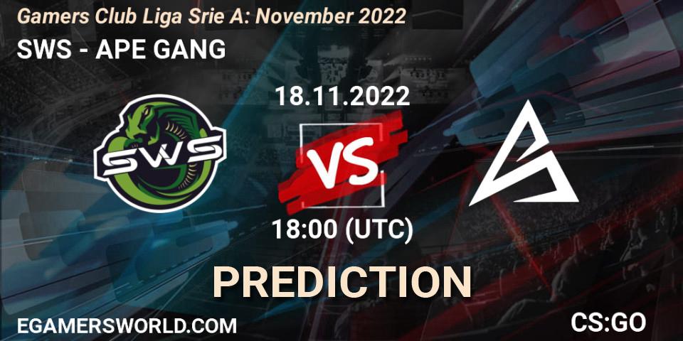 SWS vs APE GANG: Match Prediction. 19.11.2022 at 18:00, Counter-Strike (CS2), Gamers Club Liga Série A: November 2022