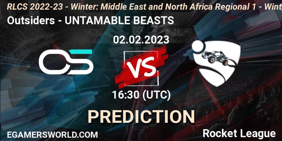 Outsiders vs UNTAMABLE BEASTS: Match Prediction. 02.02.2023 at 16:30, Rocket League, RLCS 2022-23 - Winter: Middle East and North Africa Regional 1 - Winter Open
