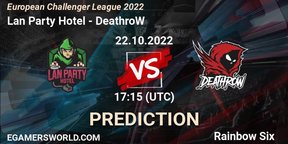 Lan Party Hotel vs DeathroW: Match Prediction. 22.10.2022 at 17:15, Rainbow Six, European Challenger League 2022