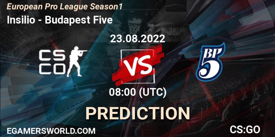 Insilio vs Budapest Five: Match Prediction. 23.08.2022 at 08:00, Counter-Strike (CS2), European Pro League Season 1