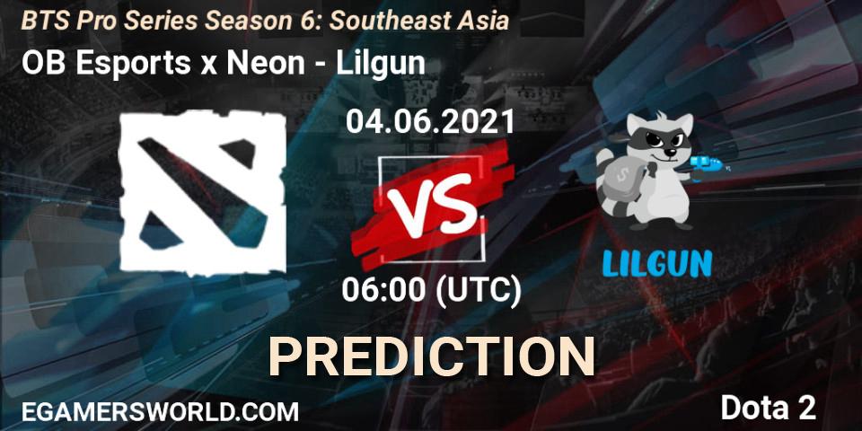 OB Esports x Neon vs Lilgun: Match Prediction. 04.06.2021 at 06:22, Dota 2, BTS Pro Series Season 6: Southeast Asia