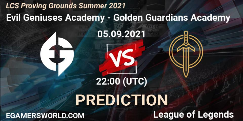 Evil Geniuses Academy vs Golden Guardians Academy: Match Prediction. 05.09.2021 at 22:00, LoL, LCS Proving Grounds Summer 2021