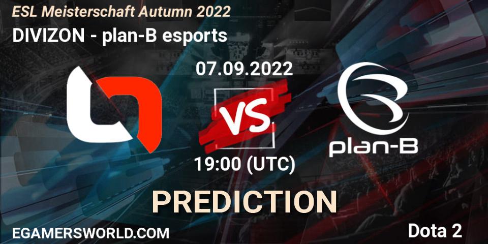 DIVIZON vs plan-B esports: Match Prediction. 07.09.2022 at 19:32, Dota 2, ESL Meisterschaft Autumn 2022